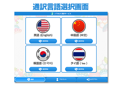 J-TALK：例）通訳言語選択画面にて、英語を選択